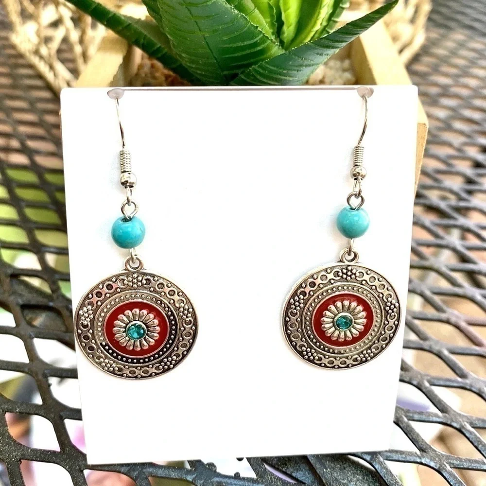 NEW Boutique Silver Drop Western Boho Style Earrings - Picture 4 of 12